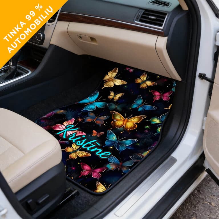 Individualūs automobilio kilimėliai „Drugeliai“ – personalizuoti su tavo vardu