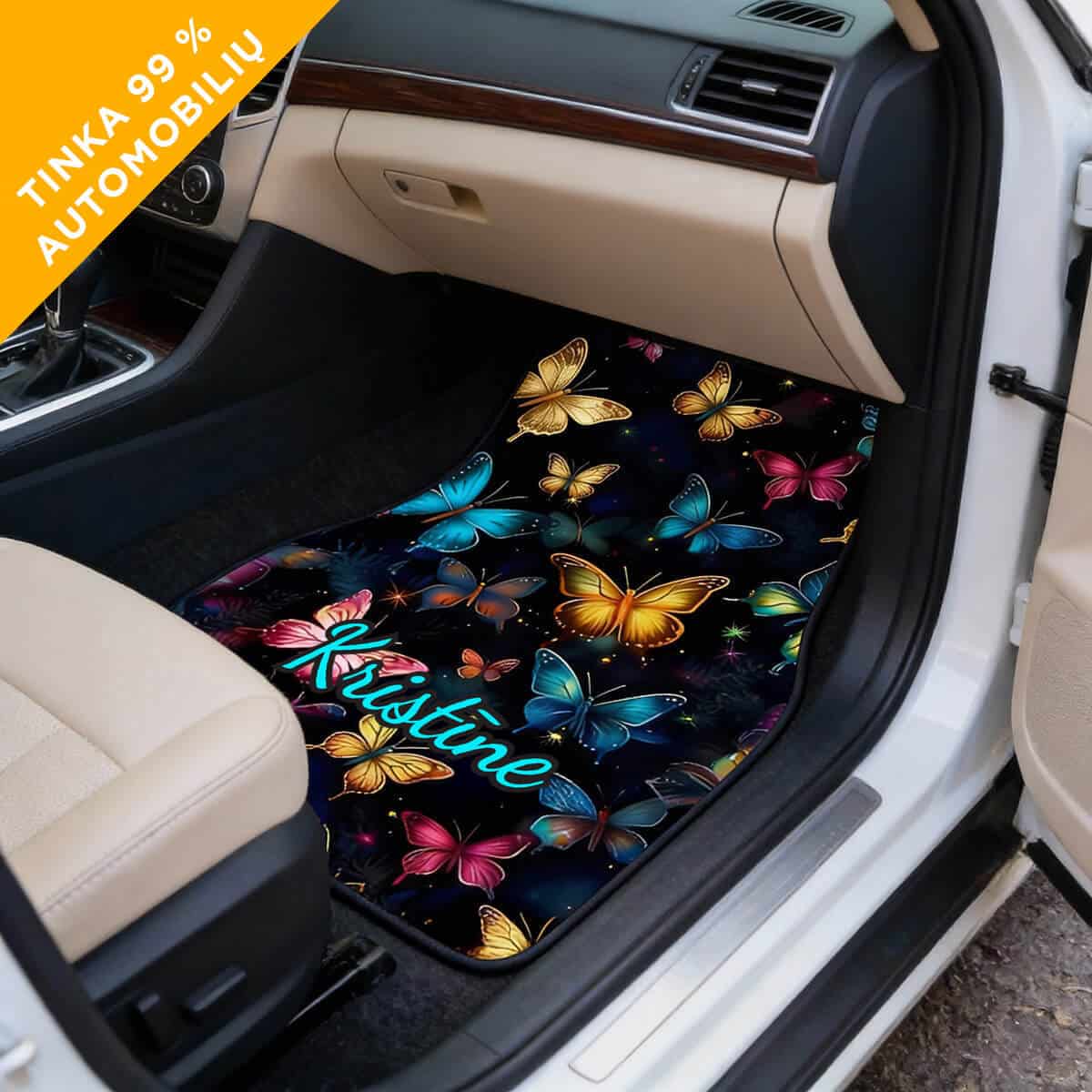Individualūs automobilio kilimėliai „Drugeliai“ – personalizuoti su tavo vardu