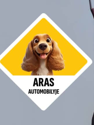 Personalizuotas lipdukas – Šuniukas automobilyje